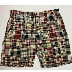 J Crew Mens Sz 32 Multi Color Plaid Quilted Patch Work Bermuda Shorts